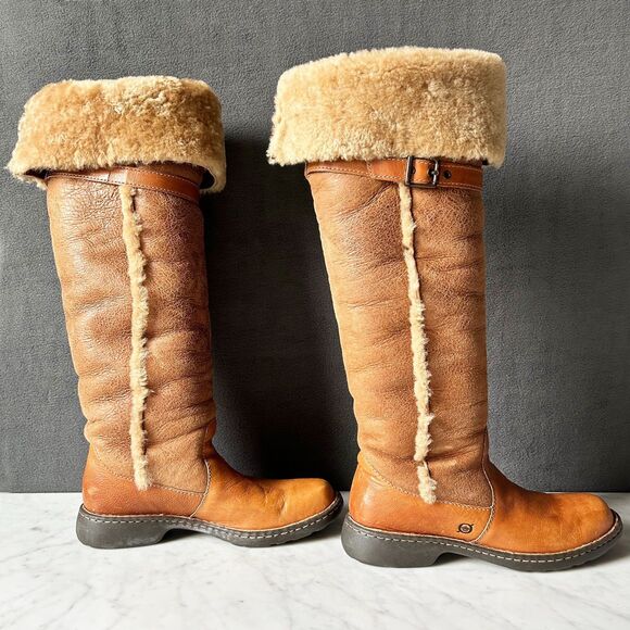 Born Oakdale Over the Knee Shearling & Brown Leather Boots - Women's Size 9.5 - Picture 1 of 11